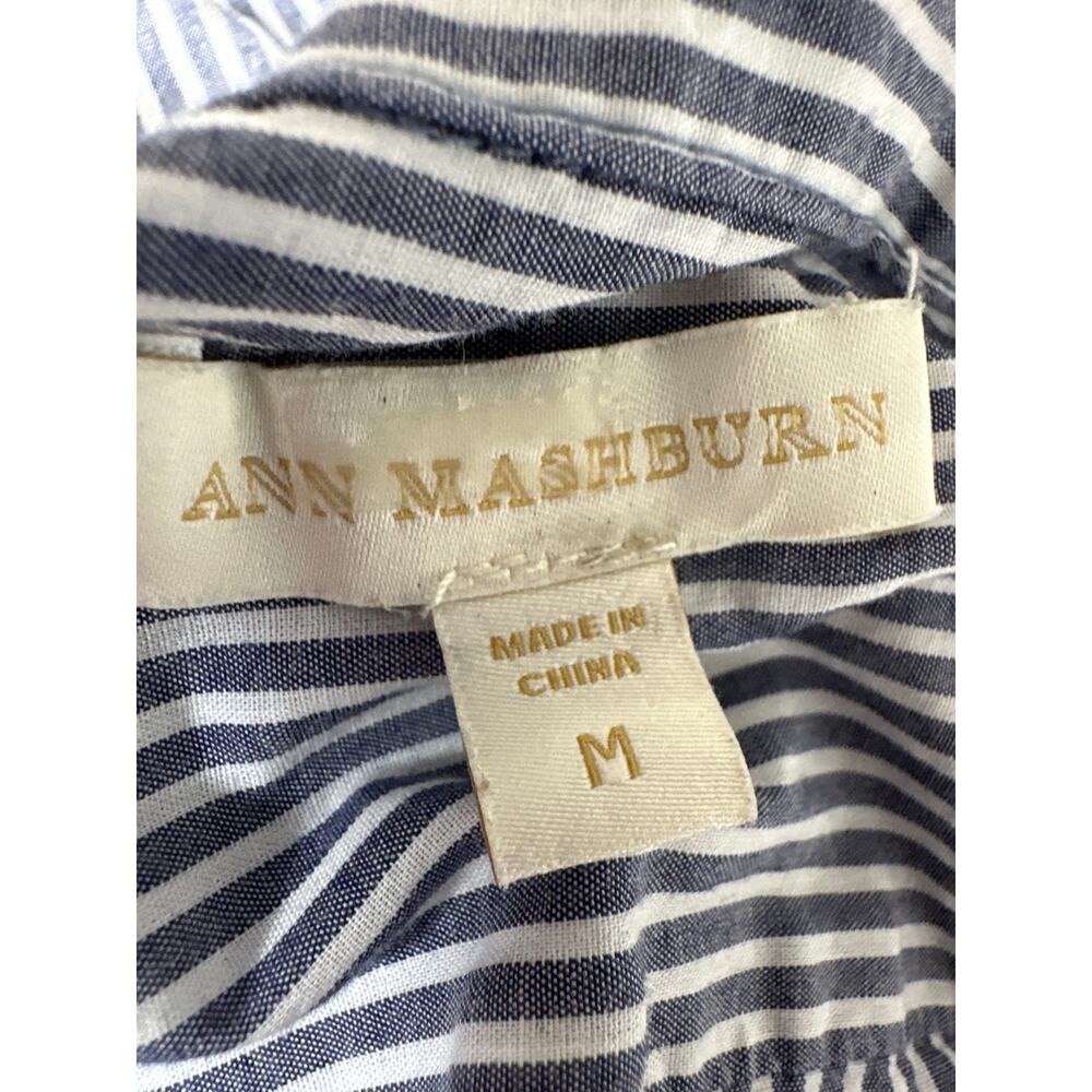 Ann Mashburn Ingrid Shirt Dress Striped Long Sleeve Tie Waist Maxi Blue White M - Picture 7 of 12